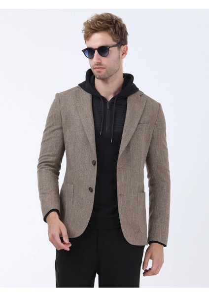 Deve Tüyü Mikro Modern Fit Yün Karışımlı Ceket