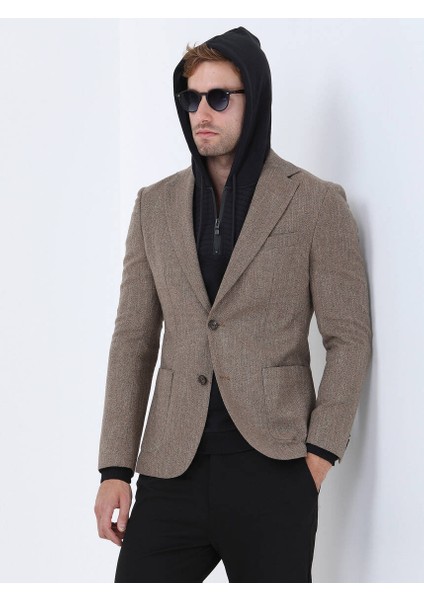 Deve Tüyü Mikro Modern Fit Yün Karışımlı Ceket