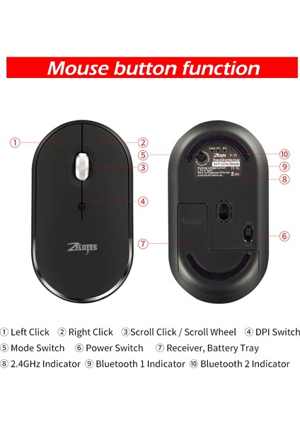 F11 Üç Modlu Kablosuz Mouse 2.4g Bt 3.0 Bt 5.0