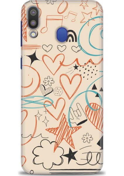 Samsung Galaxy M20 Kılıf Hd Baskılı - Notalar Turuncu