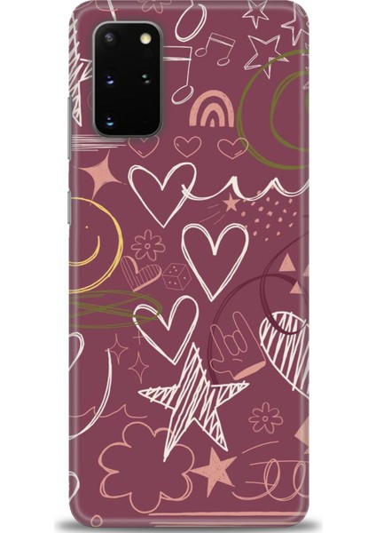 Samsung Galaxy S20 Plus Kılıf Hd Baskılı - Notalar ve Kalpler Bordo