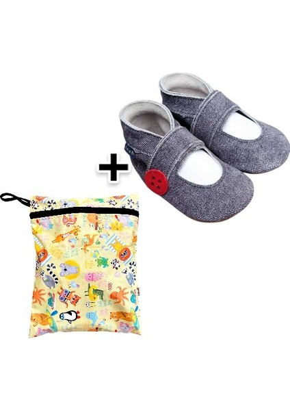 Ikili Set, Yorni Çanta 30x36CM, Summer ve 18-24AY Bebek Mary Jane Button El Yapımı Hakiki Deriden Patik