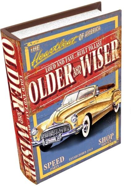 Ahşap Kitap Kutu My Garage Ofis Hobi Hediye The Heartbeat Of America Eski Araba Older Wiser 1 Adet