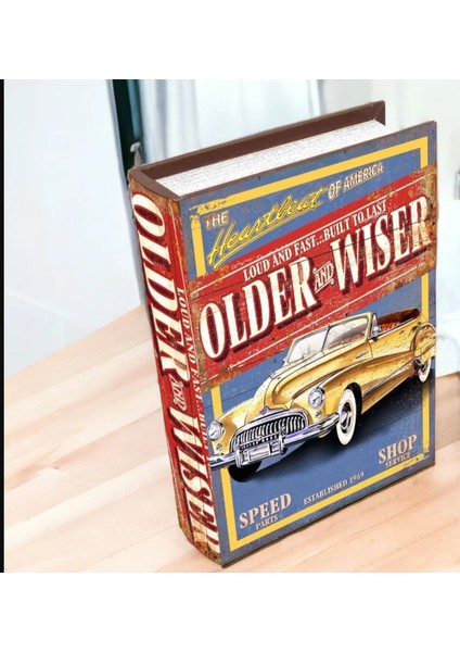 Ahşap Kitap Kutu My Garage Ofis Hobi Hediye The Heartbeat Of America Eski Araba Older Wiser 1 Adet