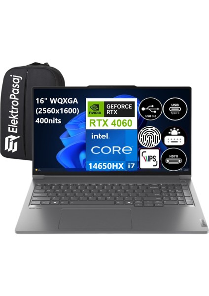 Thinkbook 16P G5 Irx I7-14650HX 48 GB Ram 1 Tb SSD Windows 11 Pro RTX4060 16" Wqxga 21N50018TREP9 + Elektropasaj Çanta