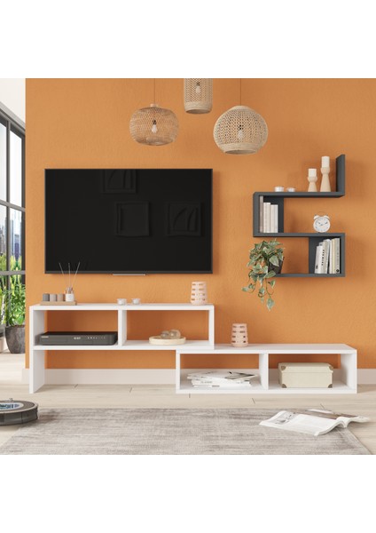 Robin Home Nexus Tv Ünitesi Tv Sehpası Raflı Beyaz-Antrasit