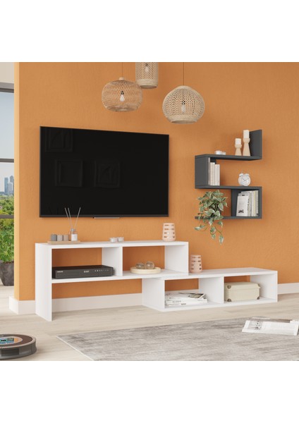 Robin Home Nexus Tv Ünitesi Tv Sehpası Raflı Beyaz-Antrasit