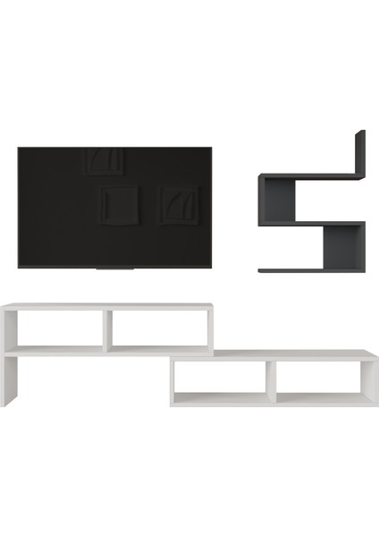 Robin Home Nexus Tv Ünitesi Tv Sehpası Raflı Beyaz-Antrasit