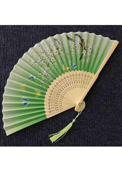 Yelpaze Bambu Vintage Yeşil Kelebekli Bahar Dalı Desenli Şık Püsküllü Japon Yelpaze 0259 fiyatları