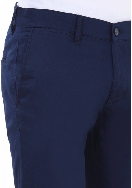 Gece Mavisi Düz Dokuma Slim Fit Casual Pamuk Karışımlı Pantolon