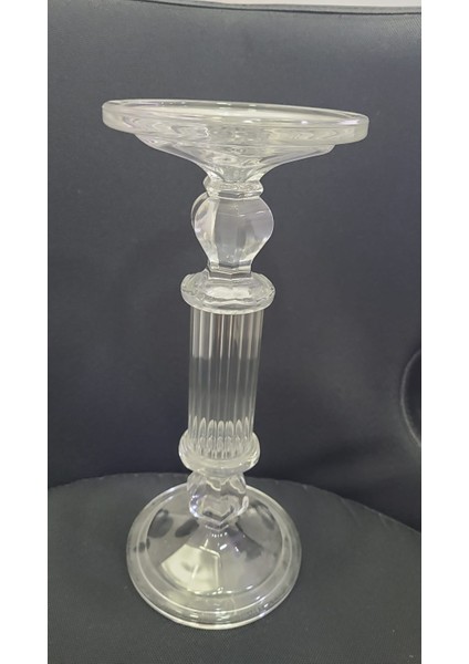 Sedef Mum Aksesuar Cam Şamdan Mumluk Şeffaf Renk Orta Boy 30X12.5CM Kesme Düğün Masalık 1 Adet