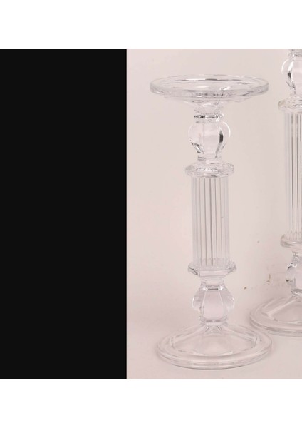 Sedef Mum Aksesuar Cam Şamdan Mumluk Şeffaf Renk Orta Boy 30X12.5CM Kesme Düğün Masalık 1 Adet