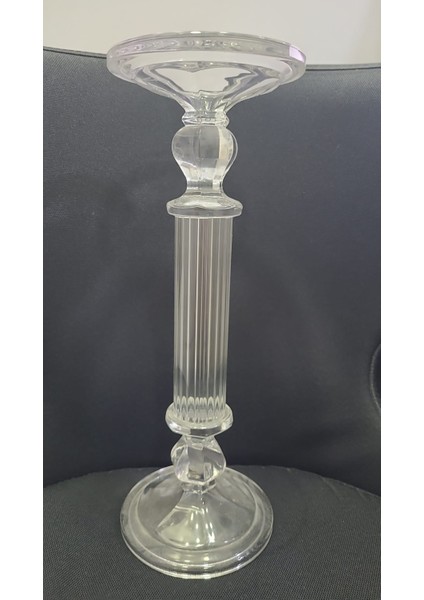 Sedef Mum Aksesuar Cam Şamdan Mumluk Şeffaf Renk Büyük Boy 35X12.5CM Kesme Düğün Masalık 1 Adet