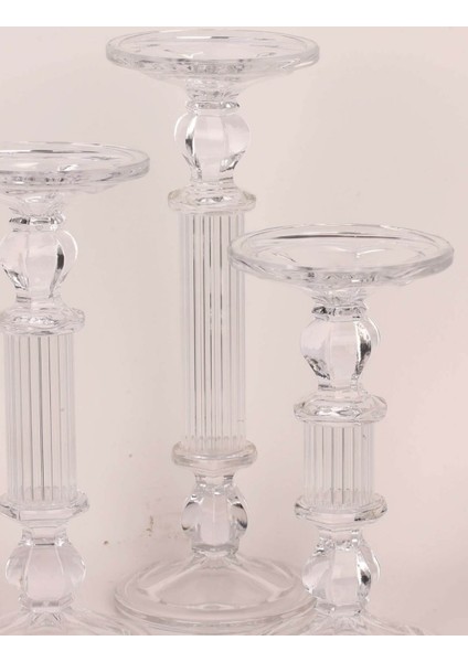 Sedef Mum Aksesuar Cam Şamdan Mumluk Şeffaf Renk Büyük Boy 35X12.5CM Kesme Düğün Masalık 1 Adet