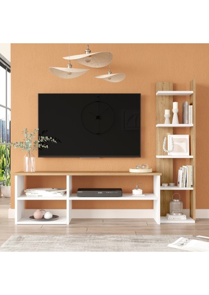 Robin Home Nexus Tv Ünitesi Tv Sehpası Kitaplıklı Beyaz-Sepet