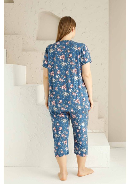 Anne Kalıp Tunik Büyük Beden Kapri-Battal Beden Dantel Detay Kısa Kol Viskon Bermuda Pijama Takımı modelleri