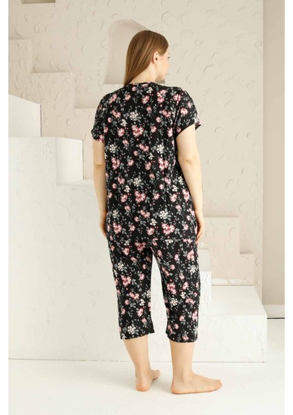 Anne Kalıp Tunik Büyük Beden Kapri-Battal Beden Dantel Detay Kısa Kol Viskon Bermuda Pijama Takımı modelleri