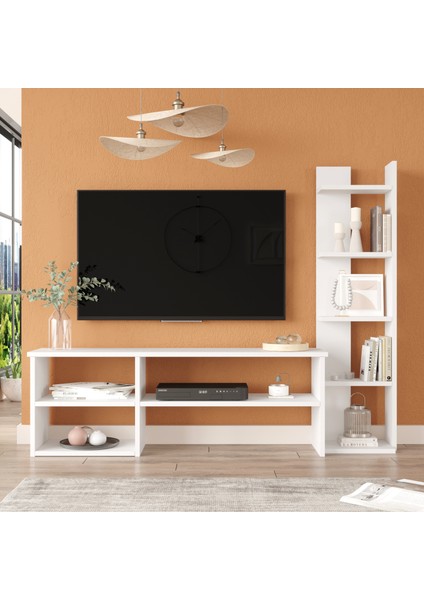 Robin Home Nexus Tv Ünitesi Tv Sehpası Kitaplıklı Beyaz