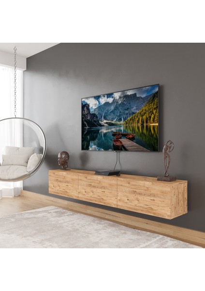 Karma 3 Kapaklı 180 cm Duvara Monte Tv Ünitesi - Atlantik Çam
