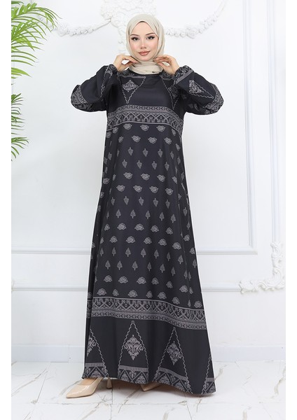 Tuğra Detaylı Desenli Elbise 0039-03 Antrasit fiyatları