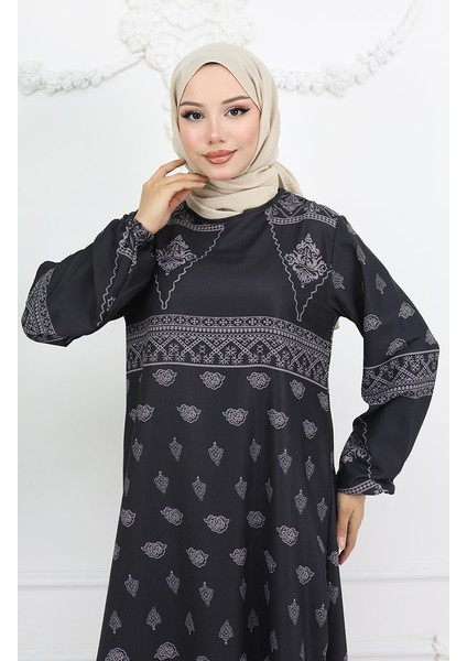 Tuğra Detaylı Desenli Elbise 0039-03 Antrasit modelleri