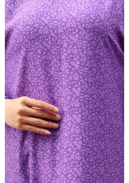 Viskon Kumaş Kolu Lastikli Desenli Elbise 2015-04 Mor fırsatları