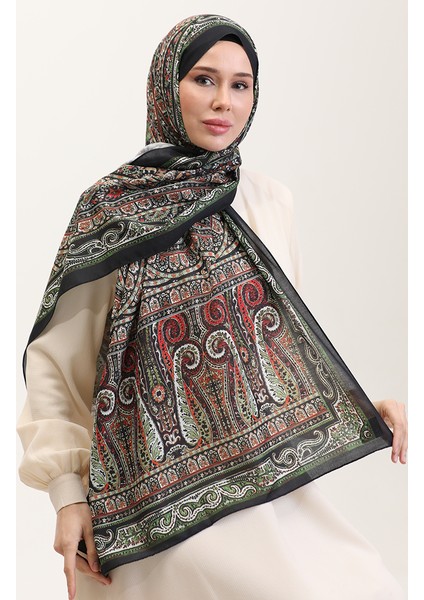 Etnik Desenli Soft Şal 90188-03 Siyah Yeşil