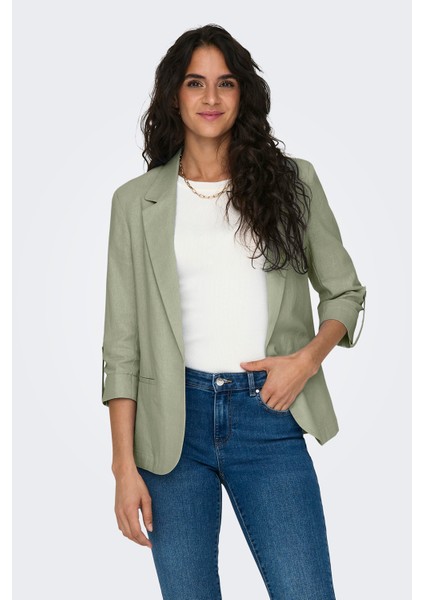 Onlcaro Keten Karışımlı Loose Fit Apaş Yaka Truvakar Kol Blazer Ceket Bayan Ceket 15312199