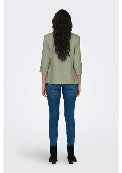 Onlcaro Keten Karışımlı Loose Fit Apaş Yaka Truvakar Kol Blazer Ceket Bayan Ceket 15312199