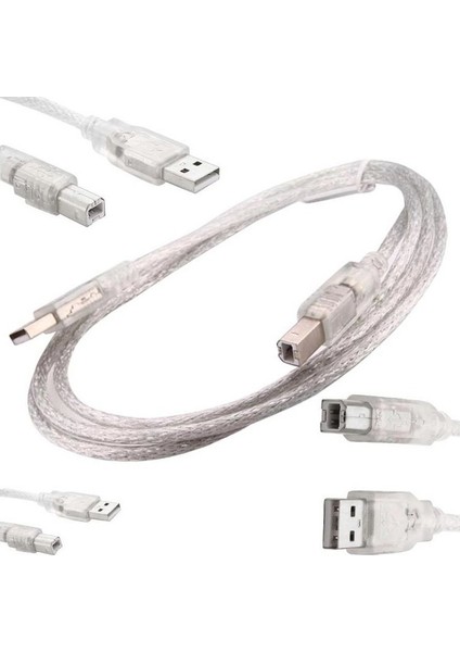 USB Yazıcı Kablosu 1,5 Metre 2.0V Şeffaf