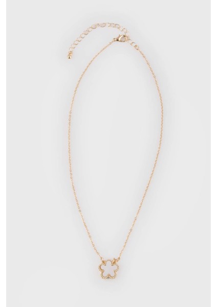 Kadın Beyaz Çiçekli Gold Kolye E8308AXNS