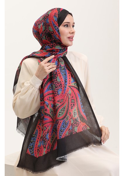 Desenli Koton Şal 90185-05 Siyah Saks fiyatları