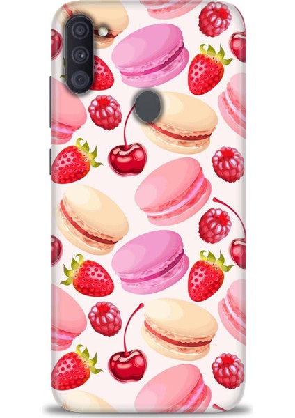 Samsung Galaxy M11 Kılıf Hd Baskılı - Makaron ve Çilekler
