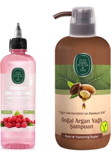 Argan Yağlı Şampuan 600 ml ve Frambuazlı Sirke Saç Toniği 500 ml