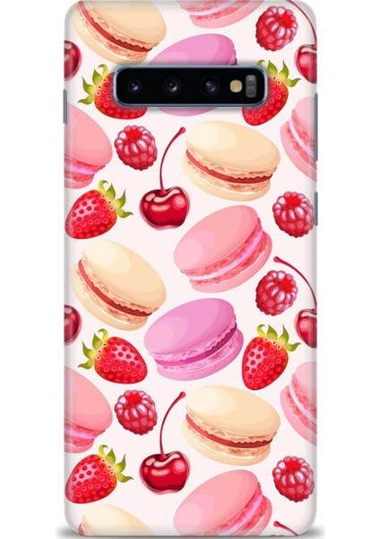 Samsung Galaxy S10 Plus Kılıf Hd Baskılı - Makaron ve Çilekler