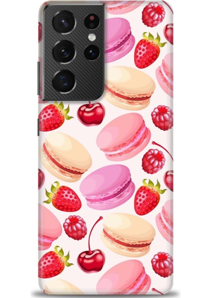 Samsung Galaxy S21 Ultra Kılıf Hd Baskılı - Makaron ve Çilekler