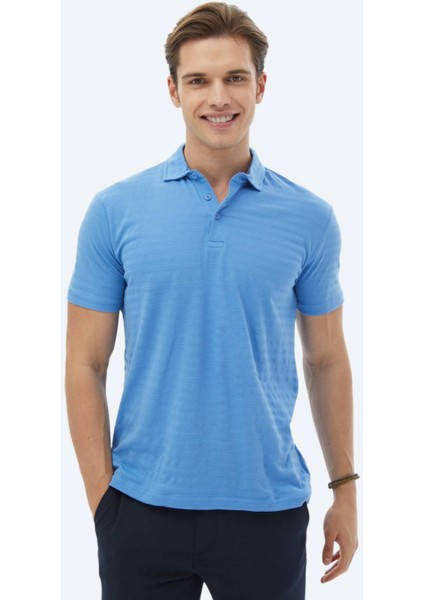 Mavi Jakarlı Polo Yaka %100 Pamuk T-Shirt