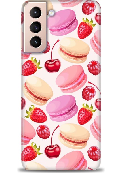 Samsung Galaxy S21 Plus Kılıf Hd Baskılı - Makaron ve Çilekler