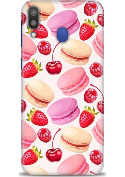 Samsung Galaxy M20 Kılıf Hd Baskılı - Makaron ve Çilekler