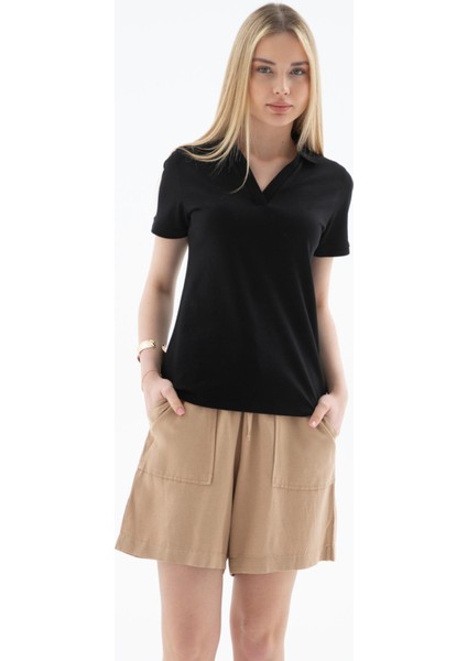 25Y0603K1 Kadın Polo V Yaka T-Shirt