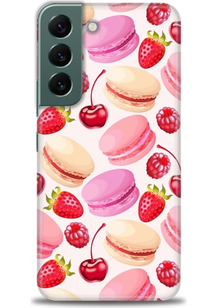 Samsung Galaxy S22 Kılıf Hd Baskılı - Makaron ve Çilekler
