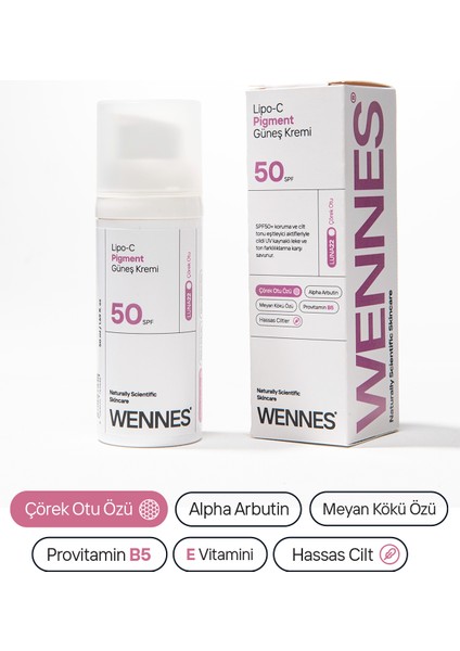Lipo-C Pigment Güneş Kremi SPF50+ | Leke Bakımı, Aydınlatıcı Yüksek Koruma, B5 + Çörek Otu LUNA22