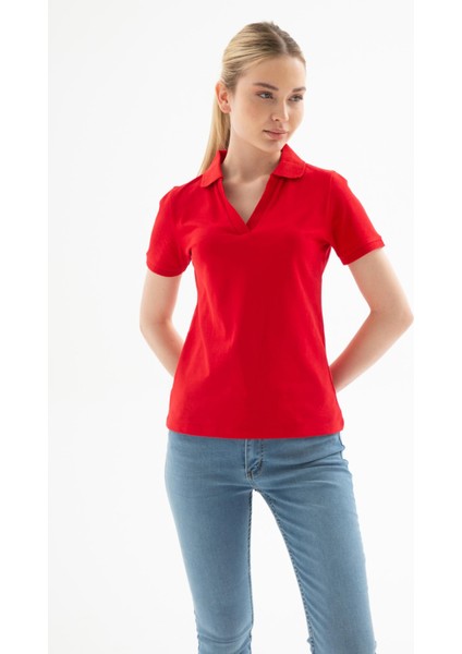 25Y0603K1 Kadın Polo V Yaka T-Shirt