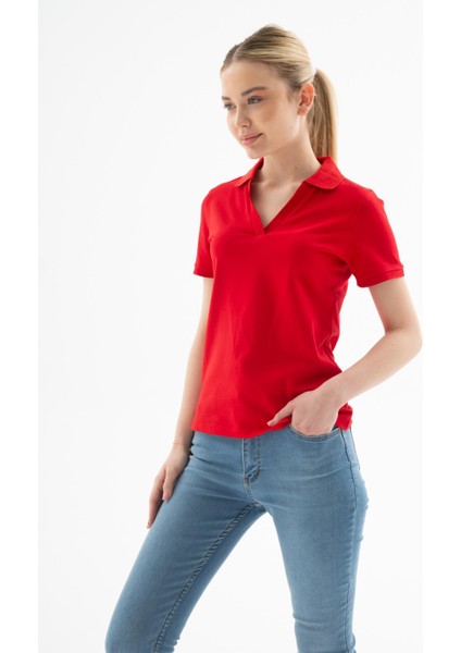 25Y0603K1 Kadın Polo V Yaka T-Shirt modelleri