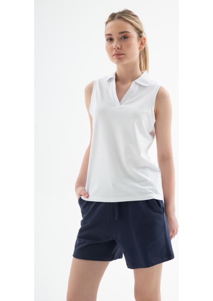 25Y0516K1 Kadın Polo V Yaka Kolsuz T-Shirt