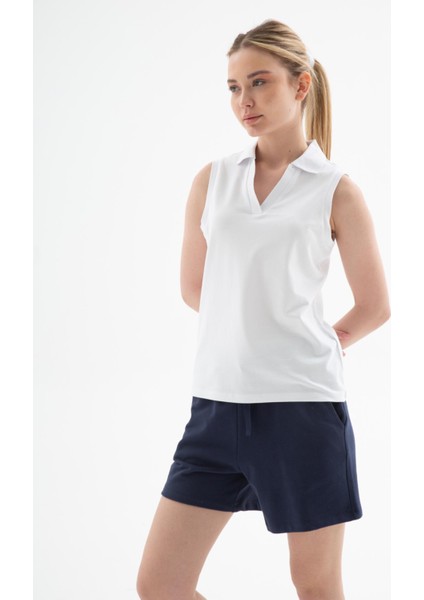 25Y0516K1 Kadın Polo V Yaka Kolsuz T-Shirt modelleri