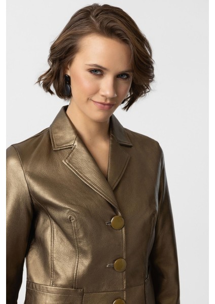 Gold Bloom Blazer Kadın Hakiki Deri Ceket