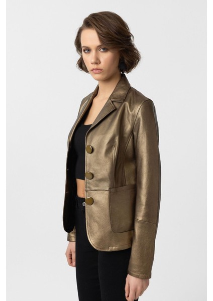 Gold Bloom Blazer Kadın Hakiki Deri Ceket