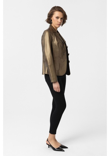 Gold Bloom Blazer Kadın Hakiki Deri Ceket