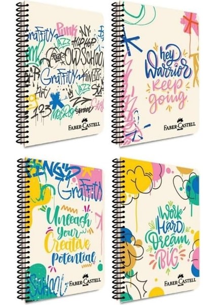 Grafiti Desenli Spiralli Defter, A4, 80 Yaprak, 70G Kağıt, Çizgili, Dayanıklı Kapak, Kolay Açılan Spiral Cilt, Asorti Renkler